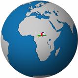 central african republic flag on globe map