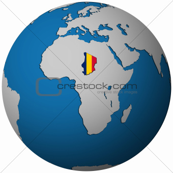 chad flag on globe map