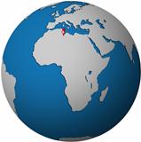 tunisia flag on globe map