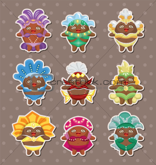 set of carnival costume people stickers