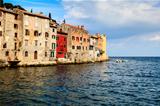 Old Houses Facing Sea in the Medieval City of Rovinj, Croatia