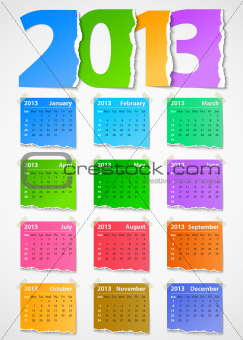 Calendar 2013 colorful torn paper