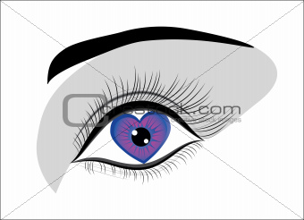 Woman eye with love heart. Valentine day background.