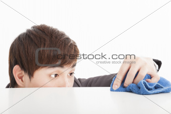 business people with picky concept. businessman cleaning the des