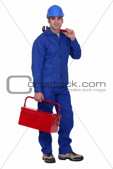 Man carrying wrench and tool-box