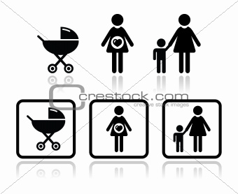 Baby icons set - carriage, pregnant woman, family