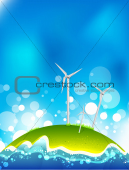 Energy saving concept. Windmills.
