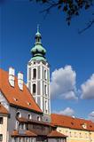 Tower in baroque style. Cesky Krumlov, Czech Republic.