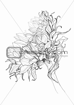 sunflower pen drawing vector