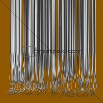 3d render multiple wavy hair lines in chrome silver on orange