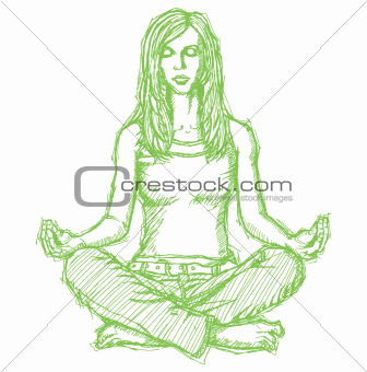 Sketch woman meditation in lotus pose