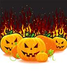 Vector illustration of red fire with pumpkins
