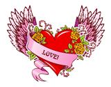 Vintage heart with wings