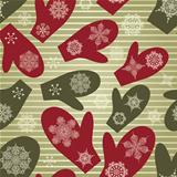 Vector Seamless Winter Pattern with Mittens and Snowflakes  