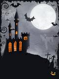 Spooky Halloween castle, vector background