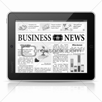 Concept - Digital News. Tablet PC with Business News on Screen
