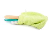 Pedicure instruments in green soft bag