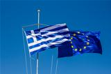 Greece and Europe flag on the wind