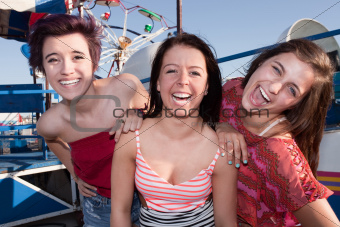 Happy Girls at an Amusement Park
