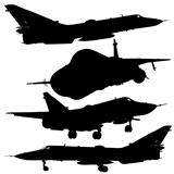 military combat airplane silhouettes set
