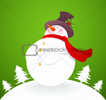 Vector illustration of snowman in green
