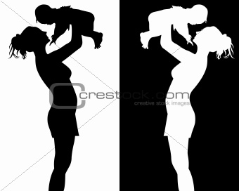 silhouettes of mother and child