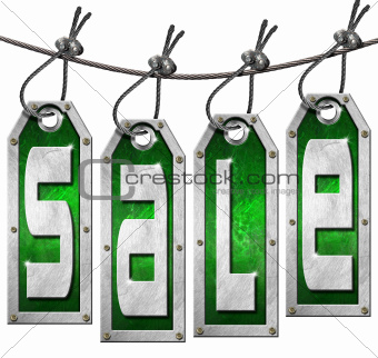 Sale Tags Hanging on White Background