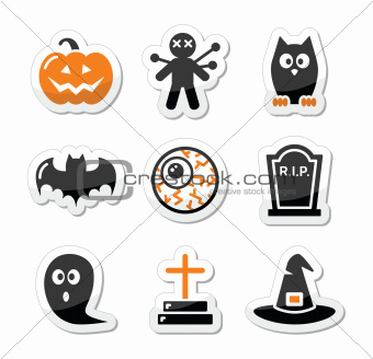 Halloween black icons set as labels