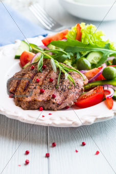 Grilled Beef Steak with Rosemary and Salad