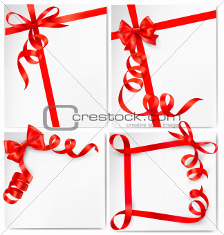 Set of holiday background with red gift bow with red ribbons. Vector