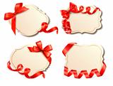 Set of old cards with red gift bows with ribbons Vector