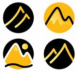 Mountain icons set isolated on white ( gold and black )