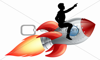 Businessman riding rocket ship