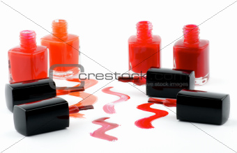 Bright Nail Varnishs and Spilled with Brushes