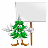 Christmas tree mascot with sign