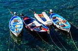 Three Boats Anchored near Riomaggiore in Cinque Terre, Italy