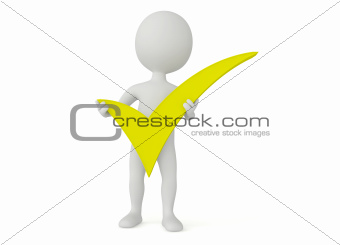 3d humanoid character hold a green checkmark