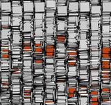 abstract fragmented backdrop pattern in chrome silver orange