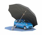 Umbrella covering blue car