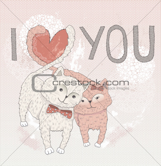Valentine's day card. Cute cats in love.