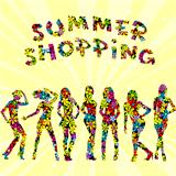 Summer shopping advertising with flowers patterned women silhoue