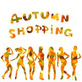 Autumn shopping advertising with falling leaves patterned women 