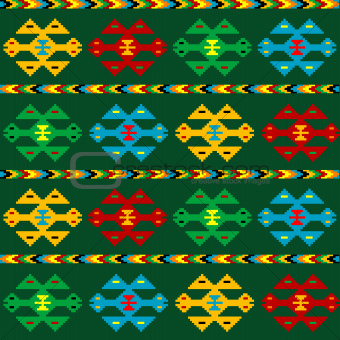 Green carpet with ethnic motifs