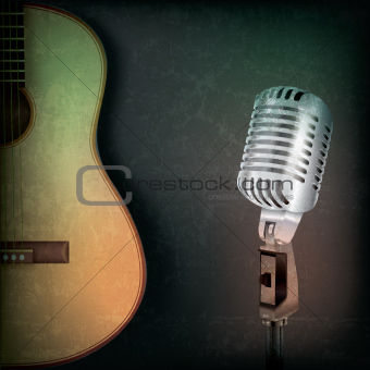 abstract music background with retro microphone and guitar