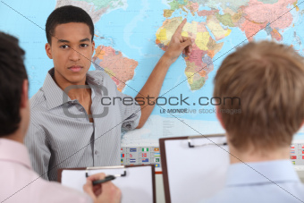 Young man giving a business presentation