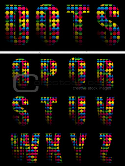 Alphabet Dots Color on Black Background