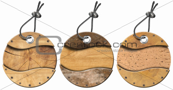 Set of Grunge Circular Wooden Tags - 3 items