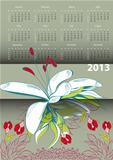 Calendar for 2013 with flowers 