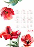Calendar for 2013 with Beautiful Tulips flowers