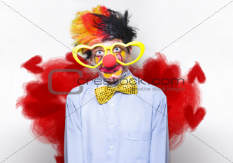 Romantic Comedy Clown Wearing Heart Shape Glasses